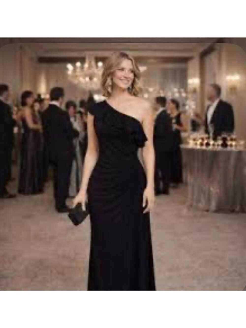 Adrianna Papell Evening Ruffled One Shoulder Maxi Dress Size 14